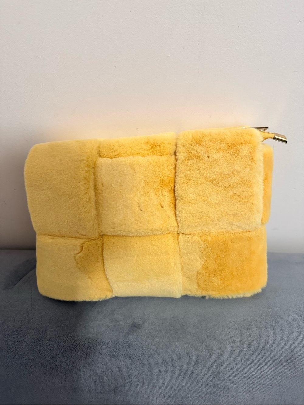 Anthropologie Yellow Quilted Faux Fur Clutch